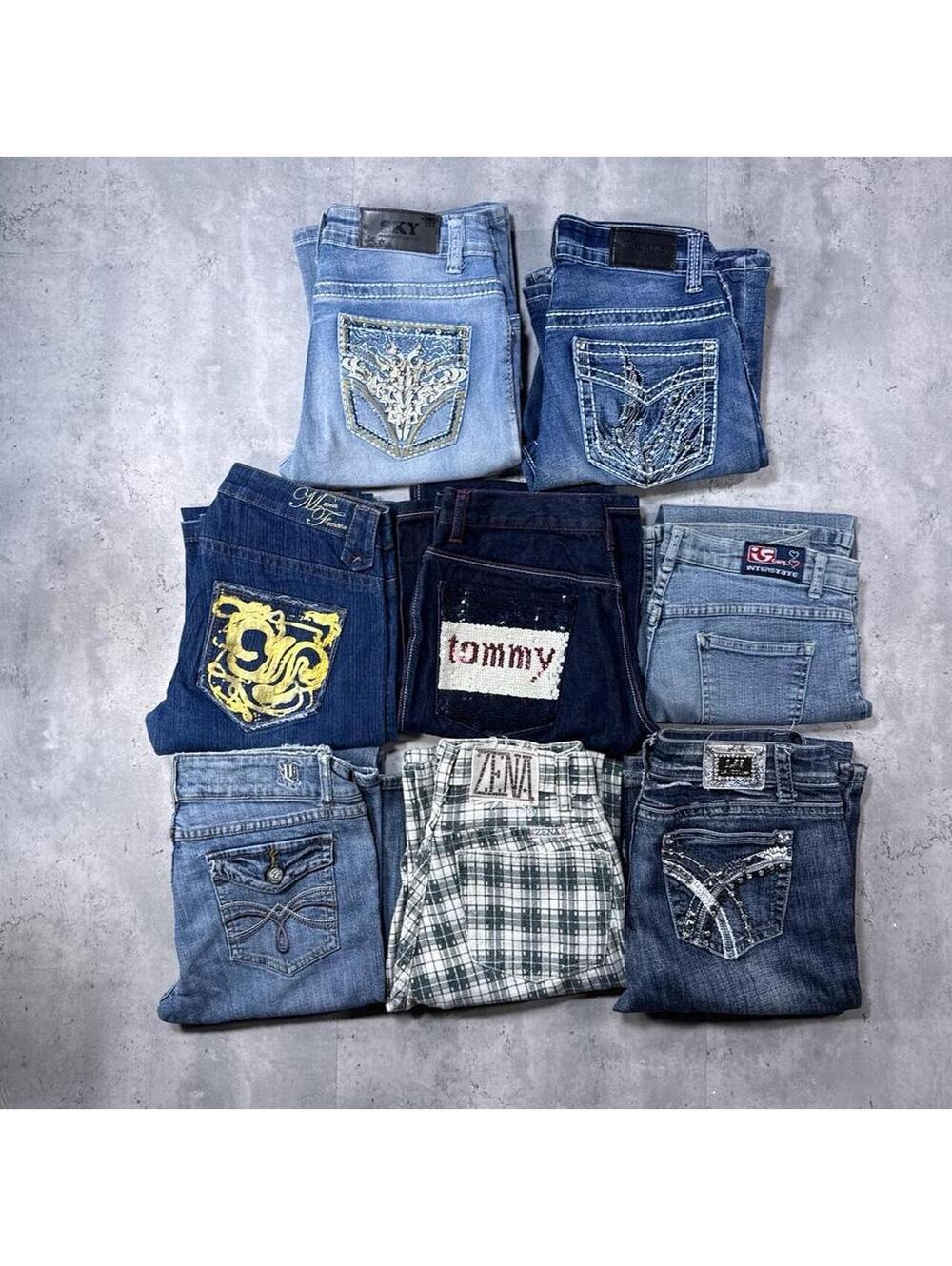 Y2K BUNDLE Jeans SIZE 7/8 DKNY Tommy Jeans LA Idol Zena Interstate Bling 9 Pairs